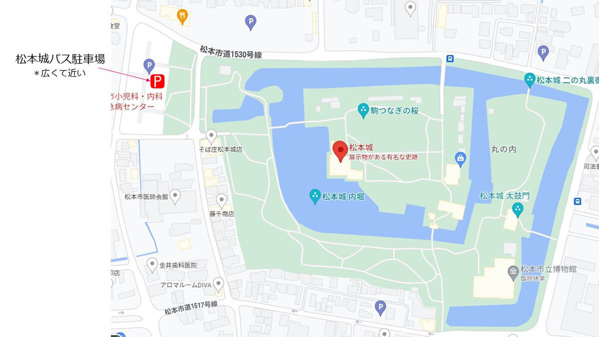 松本城近くの駐車場マップ