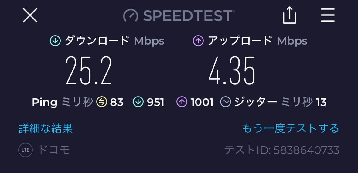 京都府京丹後市、ドコモのデザリングデータの通信速度